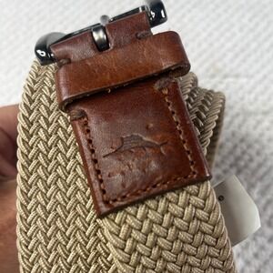 Tommy Bahama Mens Braided Stretch Belt Tan Brown Leather Trim L/XL 11TM130001